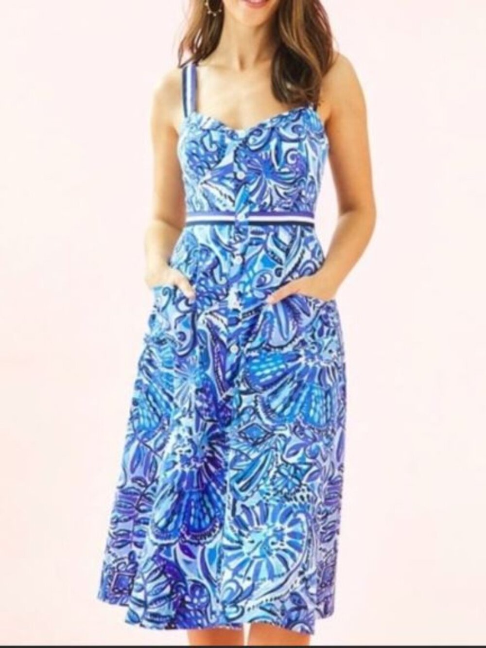 NEW $218 Lilly Pulitzer Midi Dress Size 4 Iris Blue Zanzibar Zoo Ellee Sundress